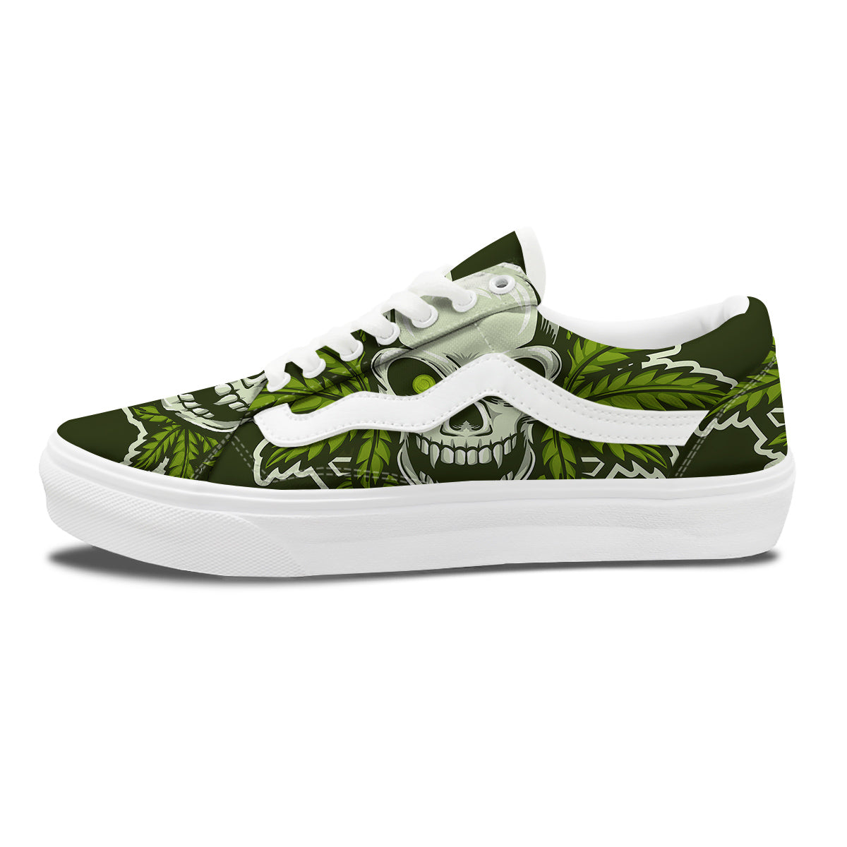Skull Cannabis Print Skate Shoes-grizzshop