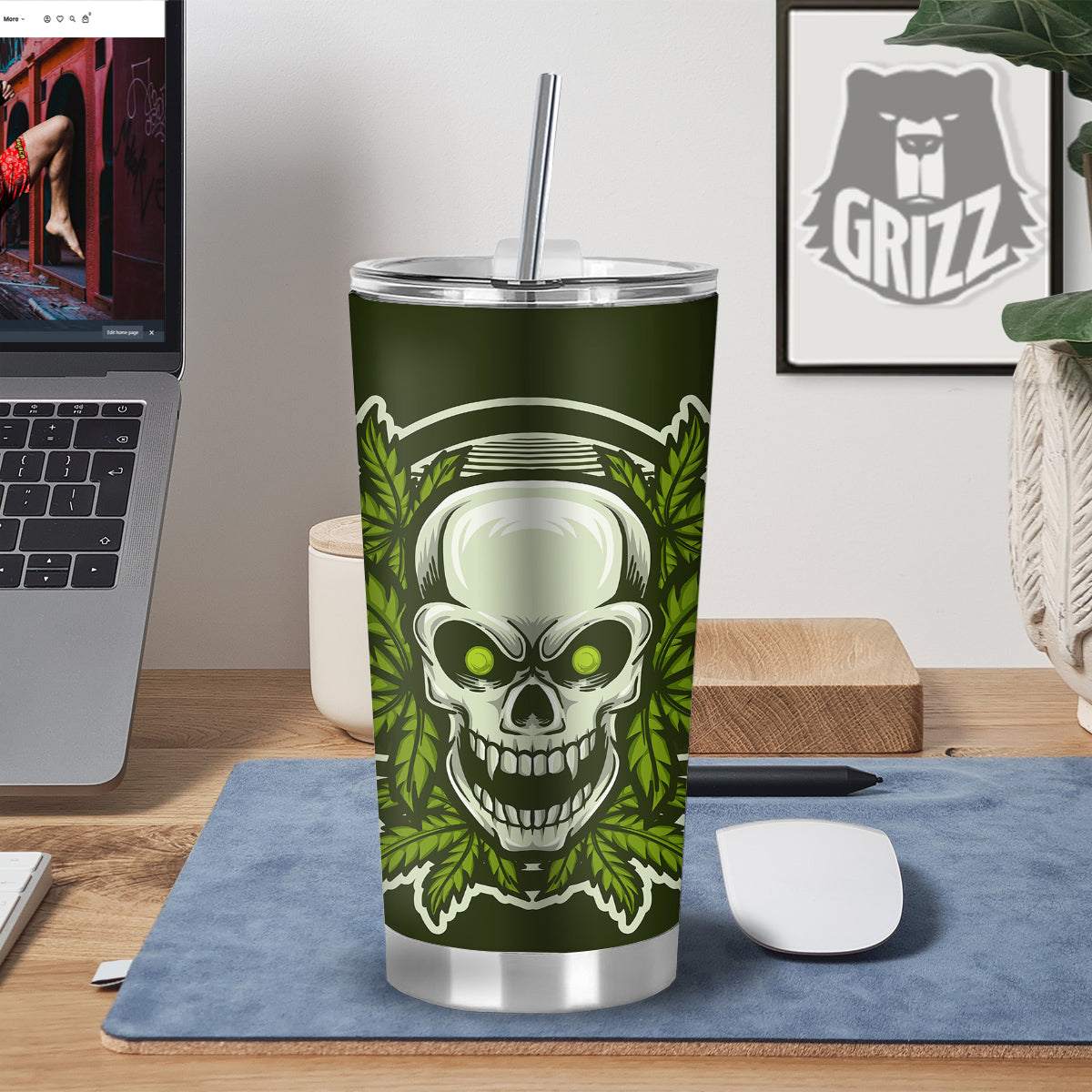 Skull Cannabis Print Tumbler-grizzshop