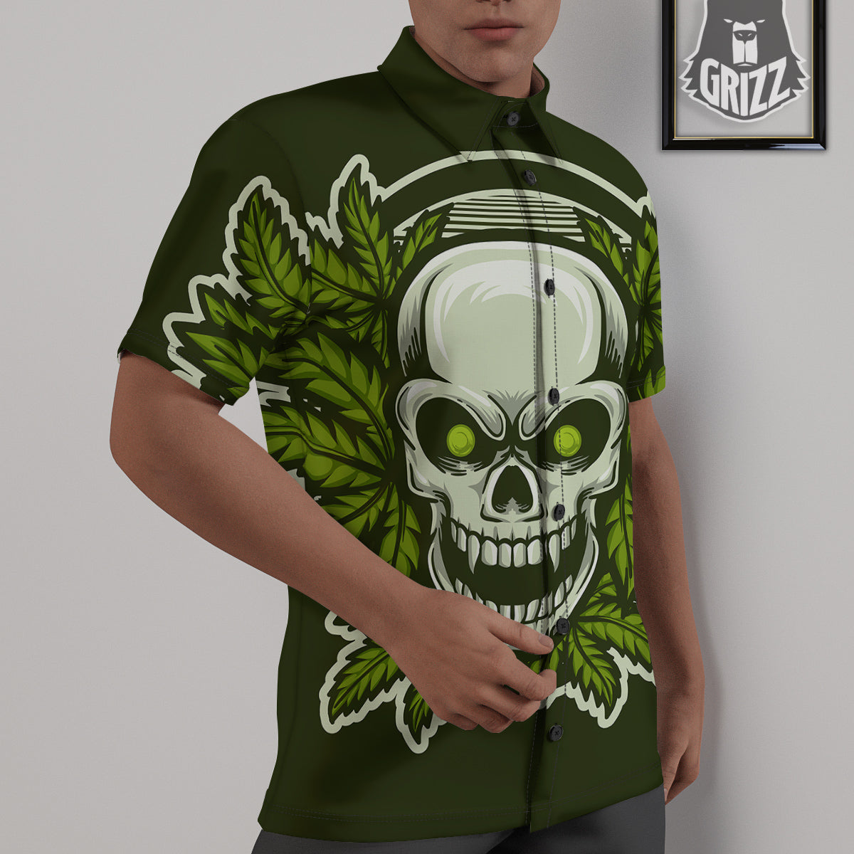 Skull Cannabis Print Untucked Shirts-grizzshop