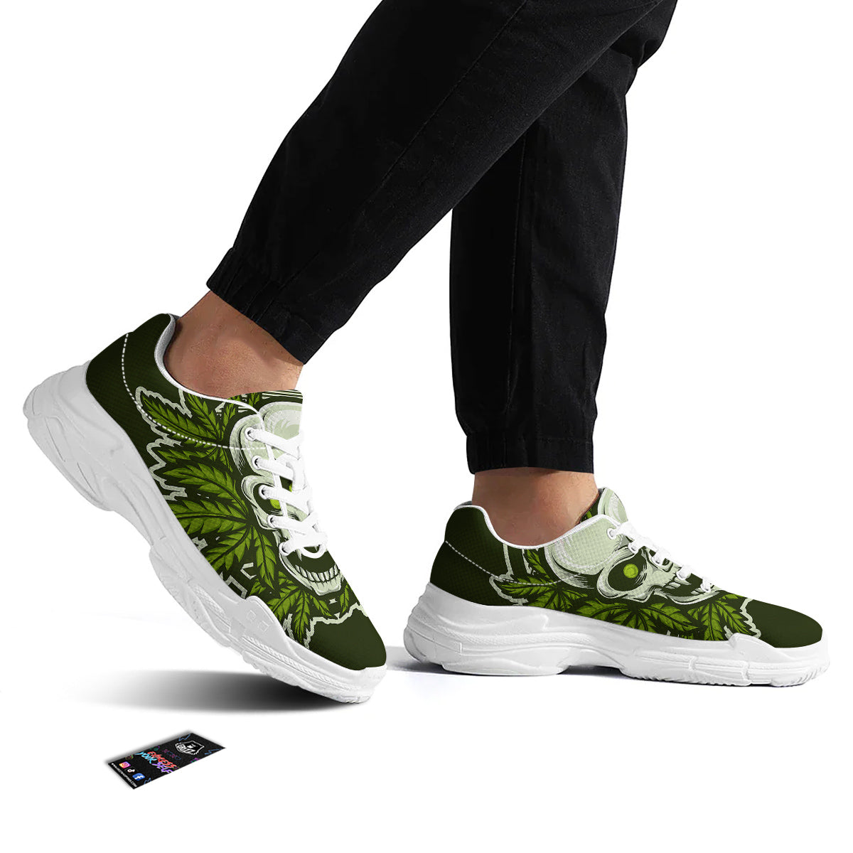 Skull Cannabis Print White Chunky Shoes-grizzshop