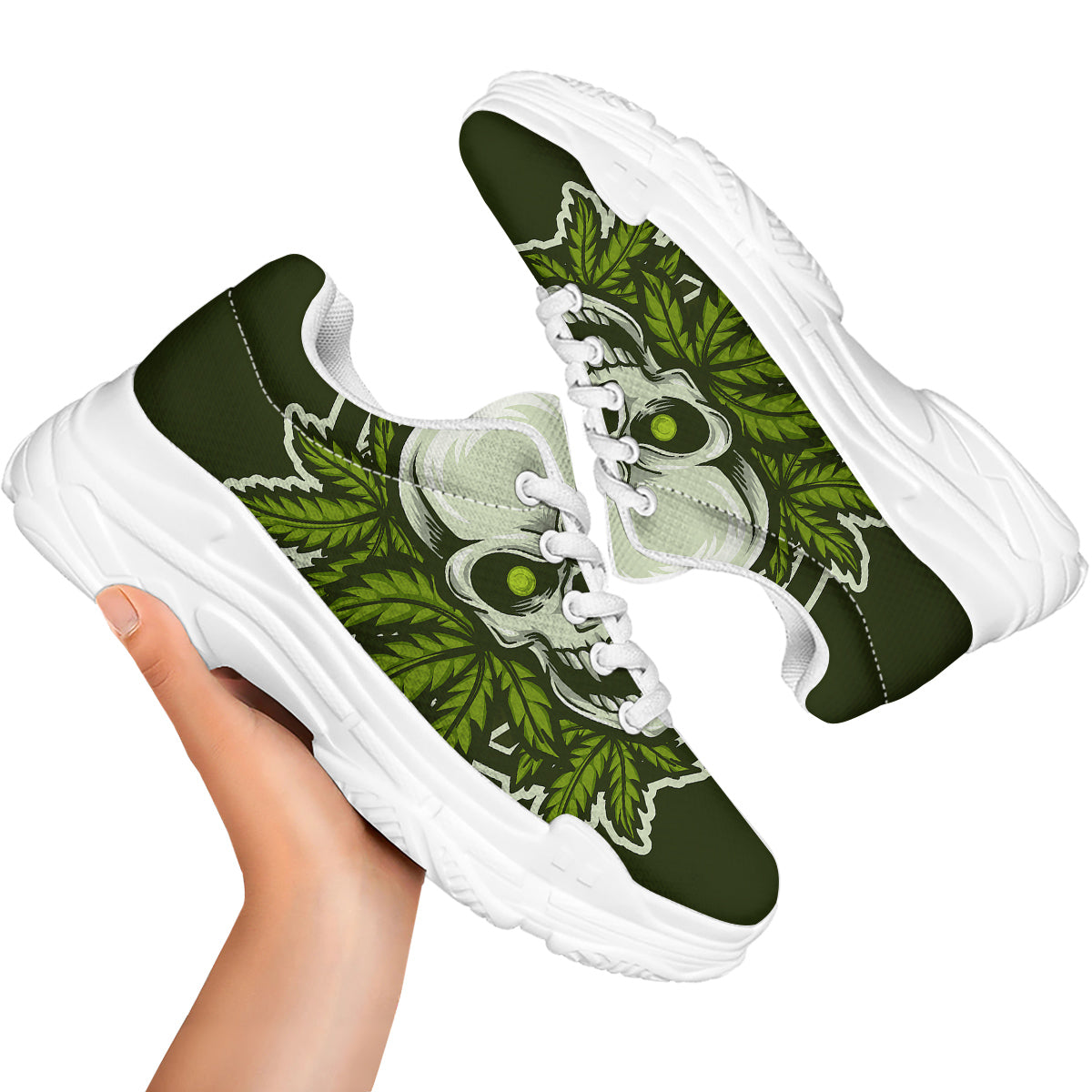 Skull Cannabis Print White Chunky Shoes-grizzshop