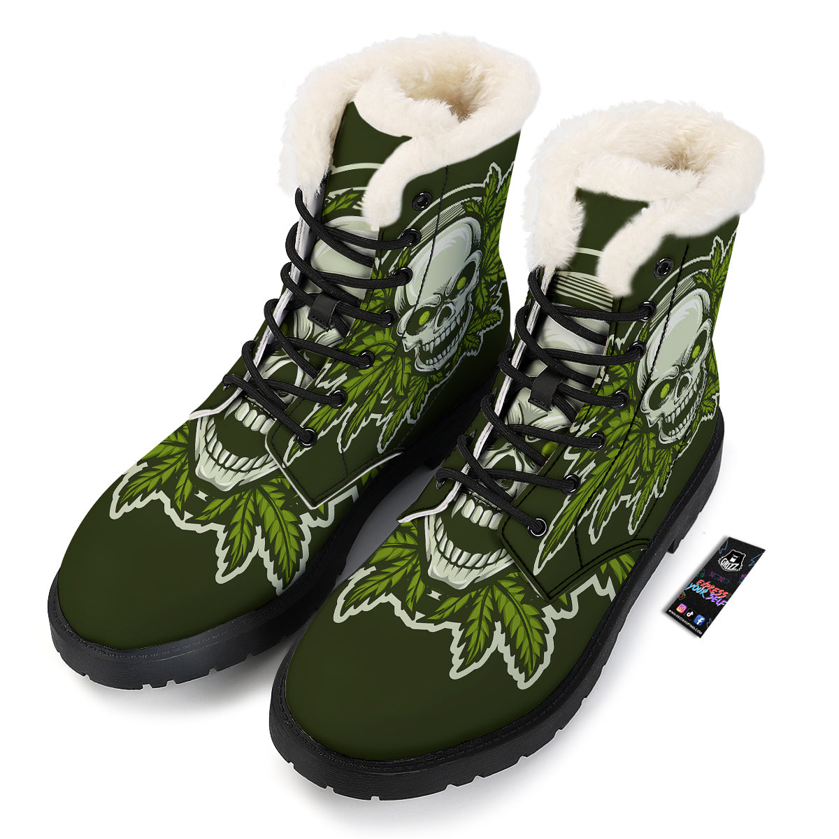 Skull Cannabis Print Winter Boots-grizzshop