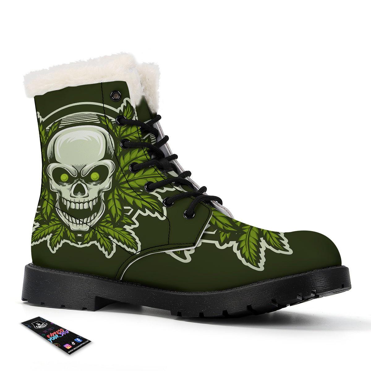 Skull Cannabis Print Winter Boots-grizzshop