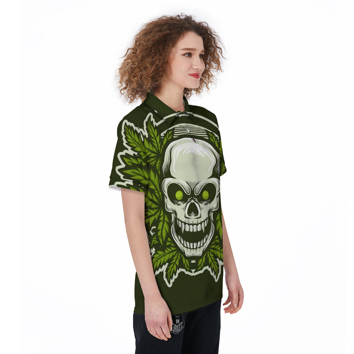 Skull Cannabis Print Women's Golf Shirts-grizzshop