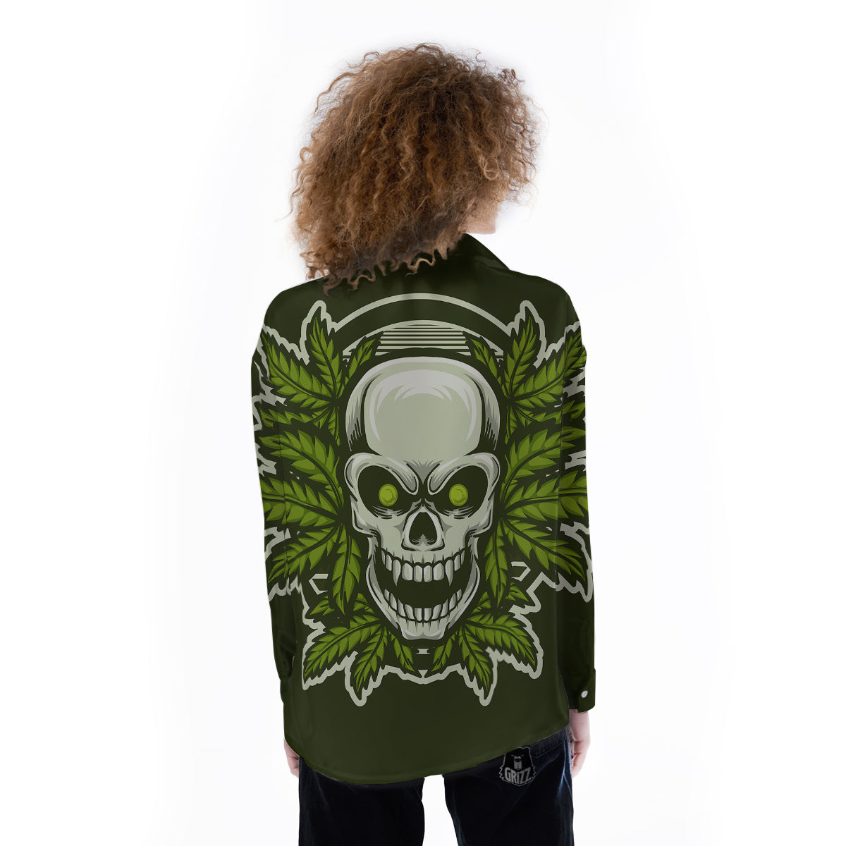 Skull Cannabis Print Women's Long Sleeve Shirts-grizzshop