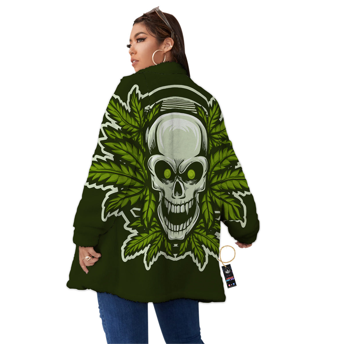 Skull Cannabis Print Women's Sherpa Jacket-grizzshop