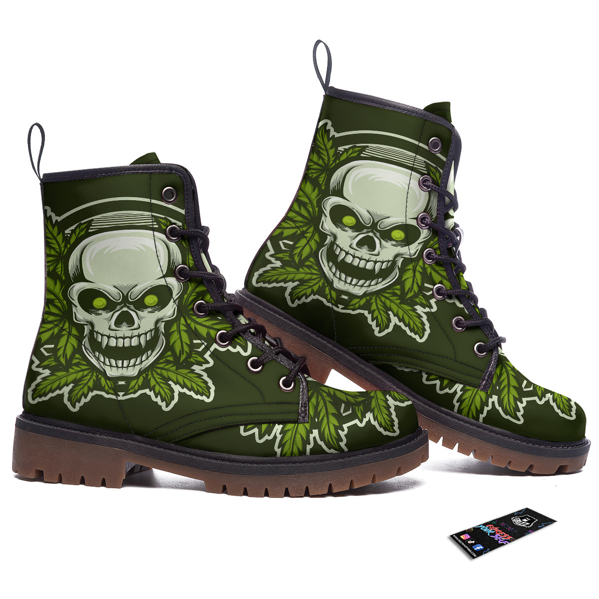 Skull Cannabis Print Work Boots-grizzshop