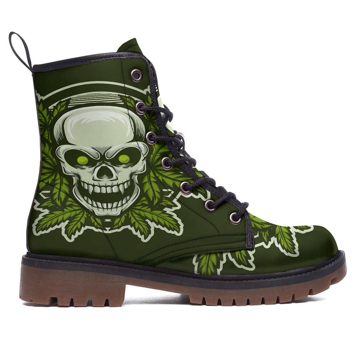 Skull Cannabis Print Work Boots-grizzshop