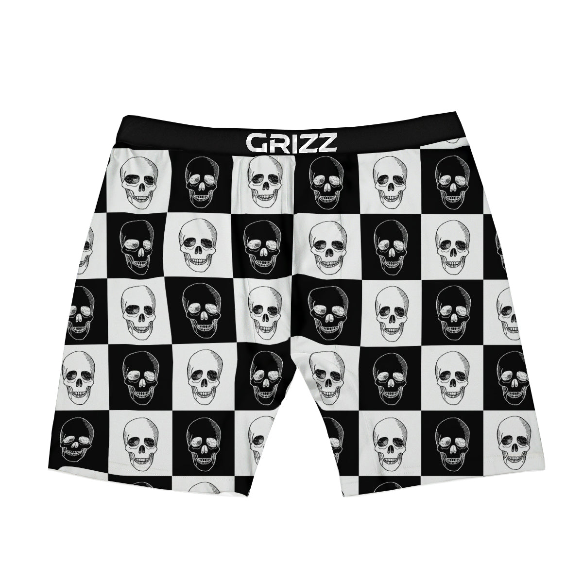 Skull Checkered Print Pattern Boxer Briefs-grizzshop