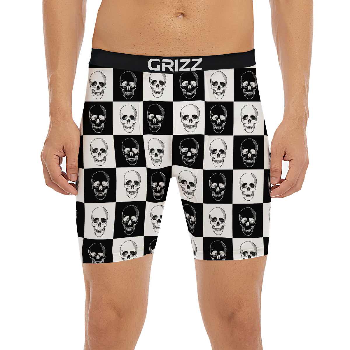 Skull Checkered Print Pattern Boxer Briefs-grizzshop
