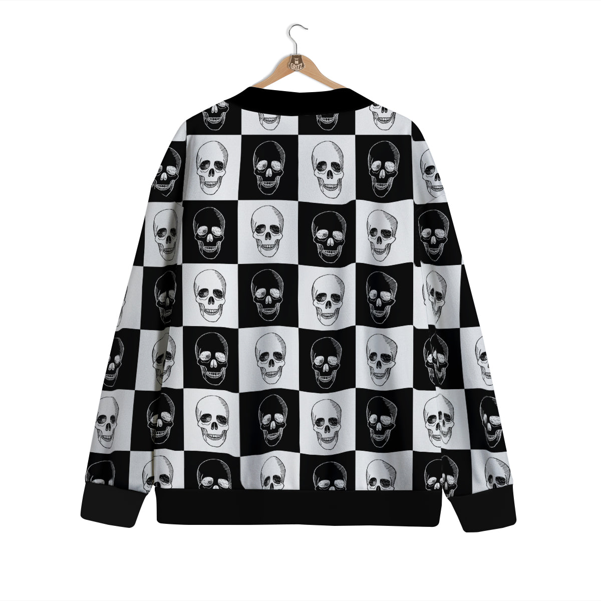 Skull Checkered Print Pattern Cardigan-grizzshop