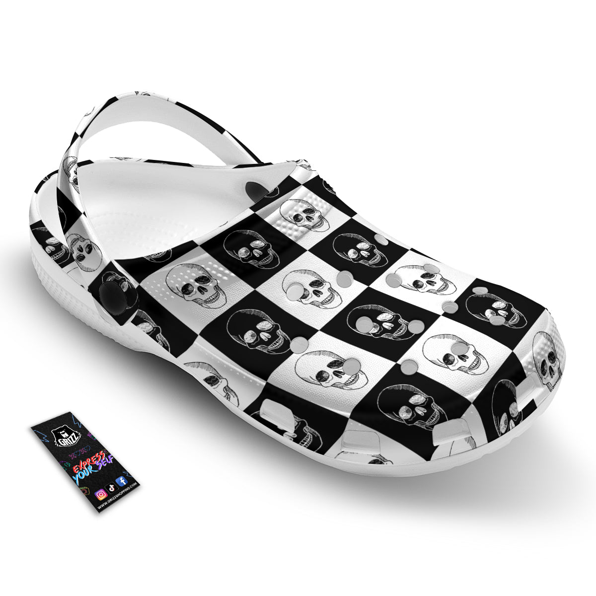 Skull Checkered Print Pattern Clog-grizzshop