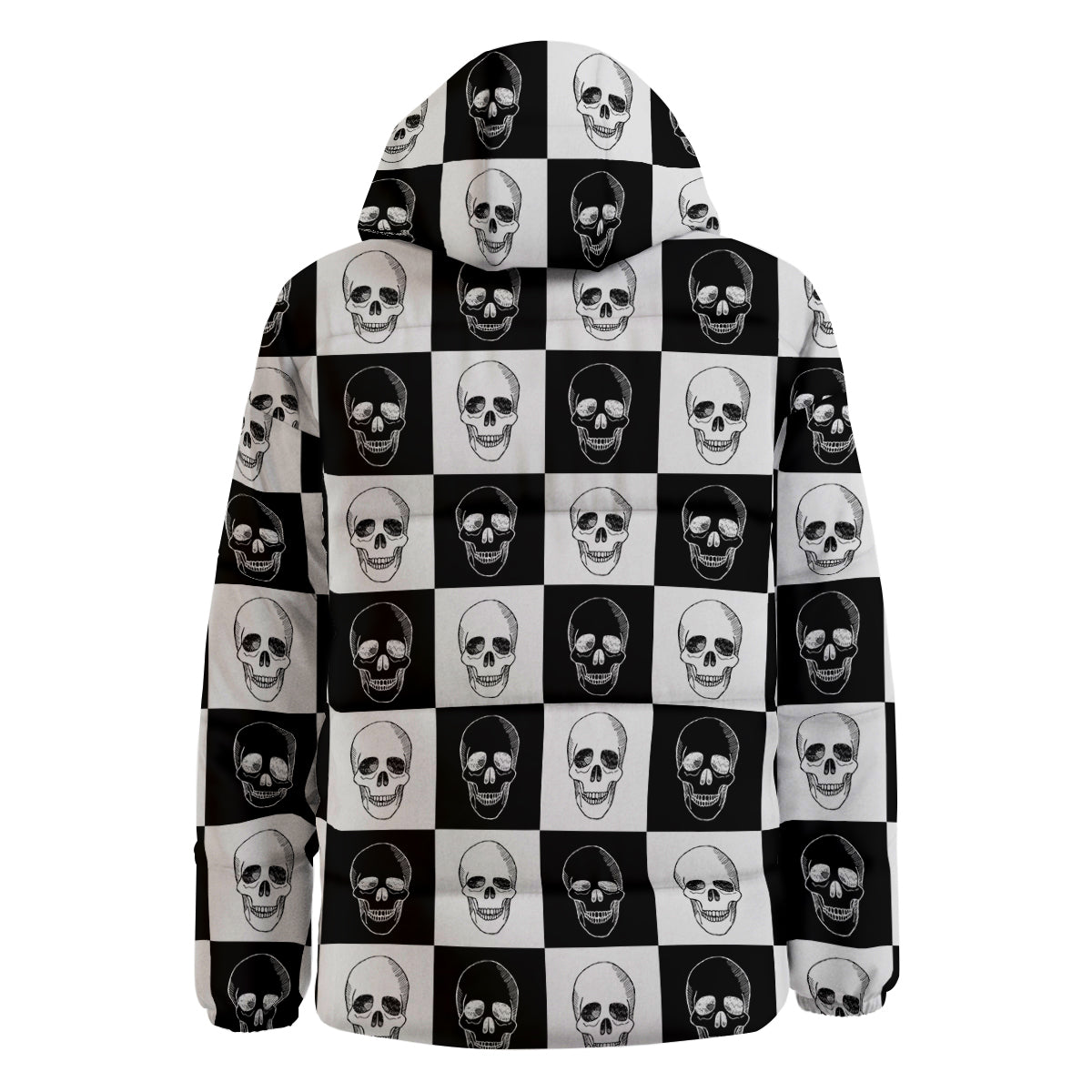 Skull Checkered Print Pattern Down Jacket-grizzshop