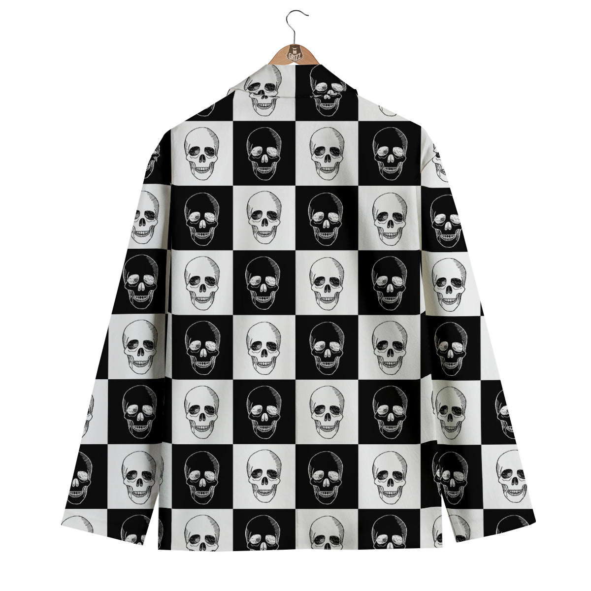 Skull Checkered Print Pattern Men's Blazer-grizzshop
