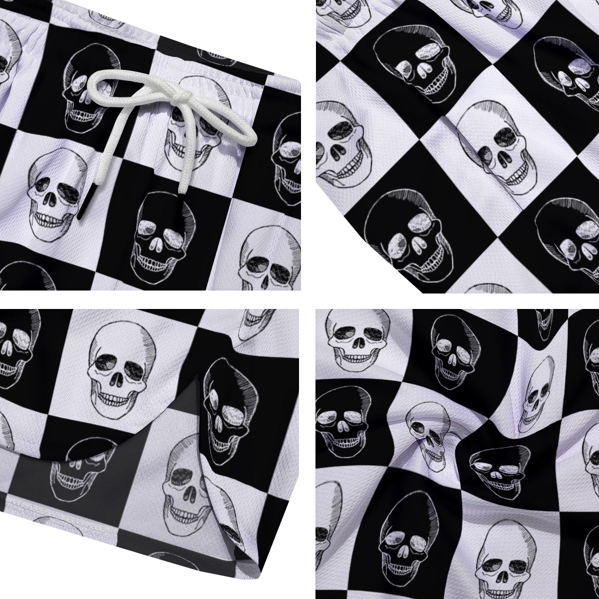 Skull Checkered Print Pattern Men's Running Shorts-grizzshop