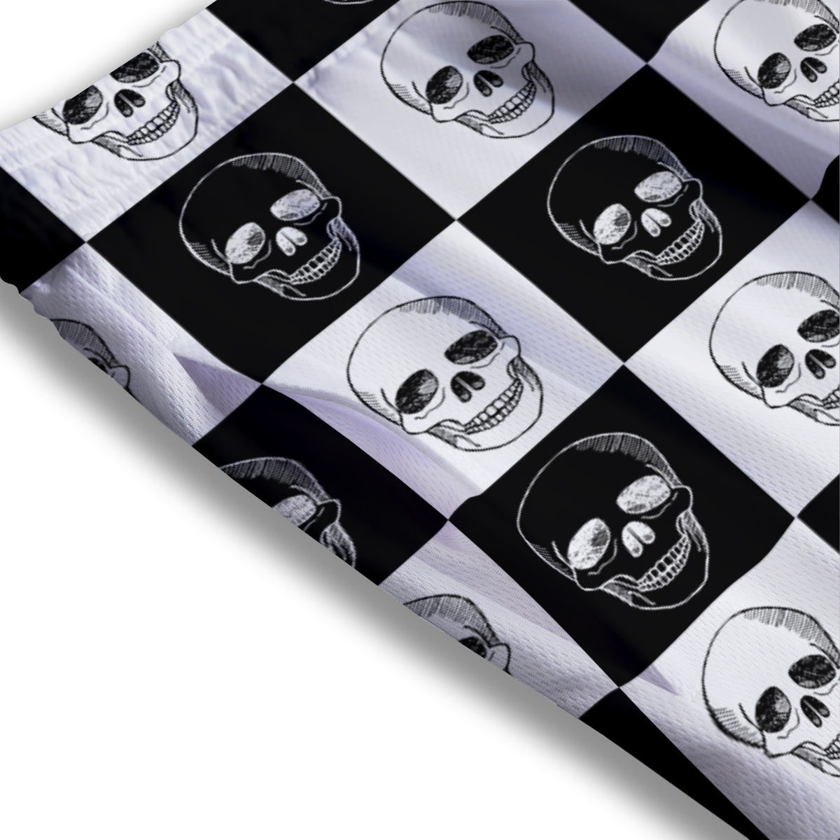 Skull Checkered Print Pattern Mesh Shorts-grizzshop