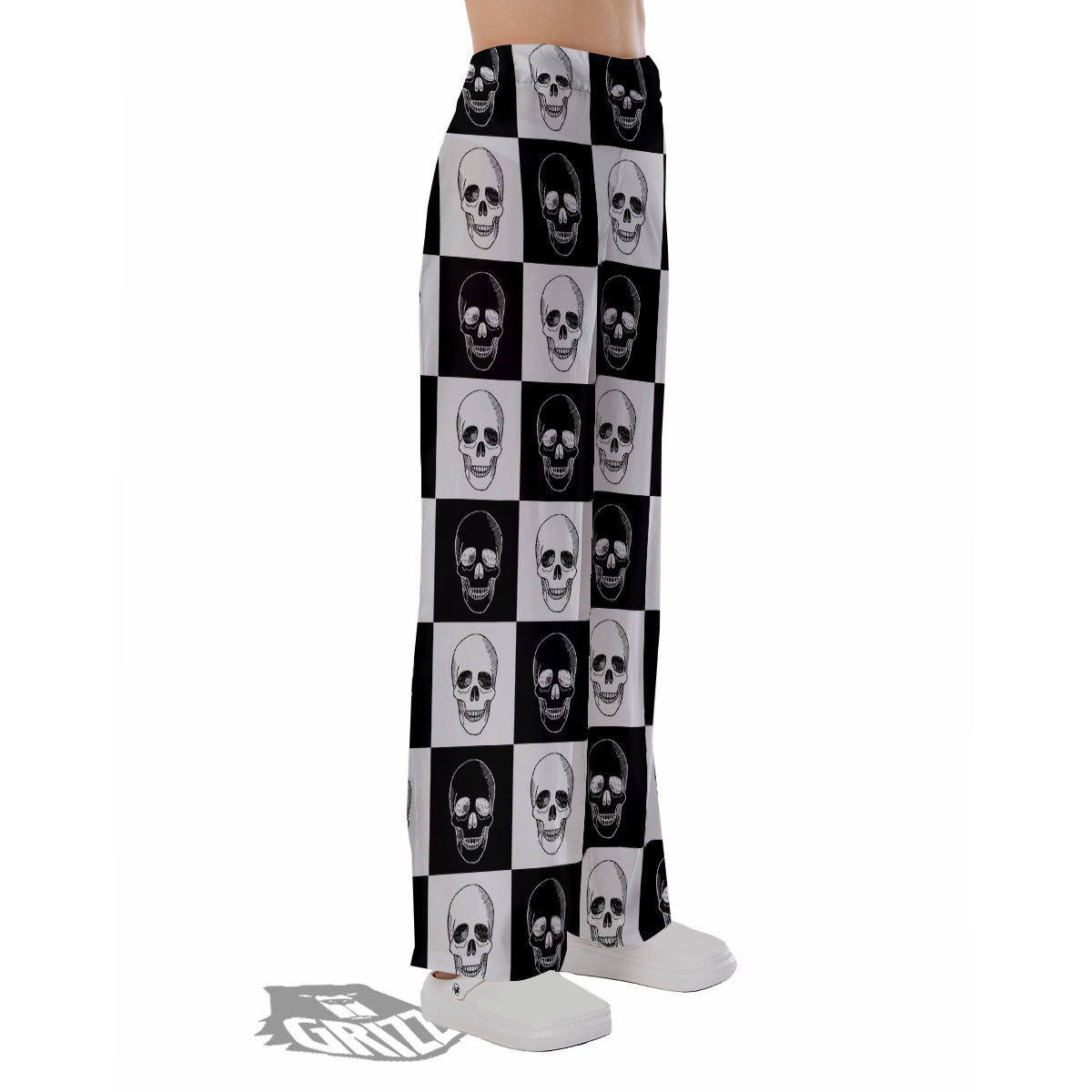 Skull Checkered Print Pattern Pajama Pants-grizzshop