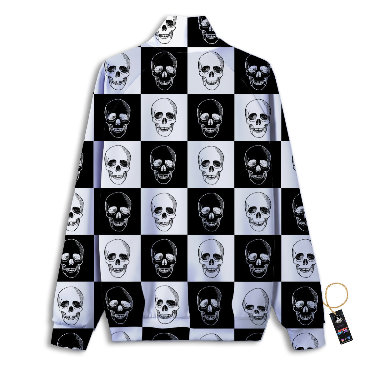 Skull Checkered Print Pattern Track Jacket-grizzshop
