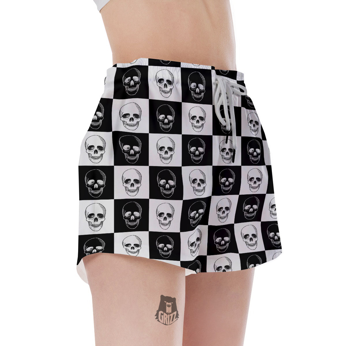 Skull Checkered Print Pattern Women's Shorts-grizzshop