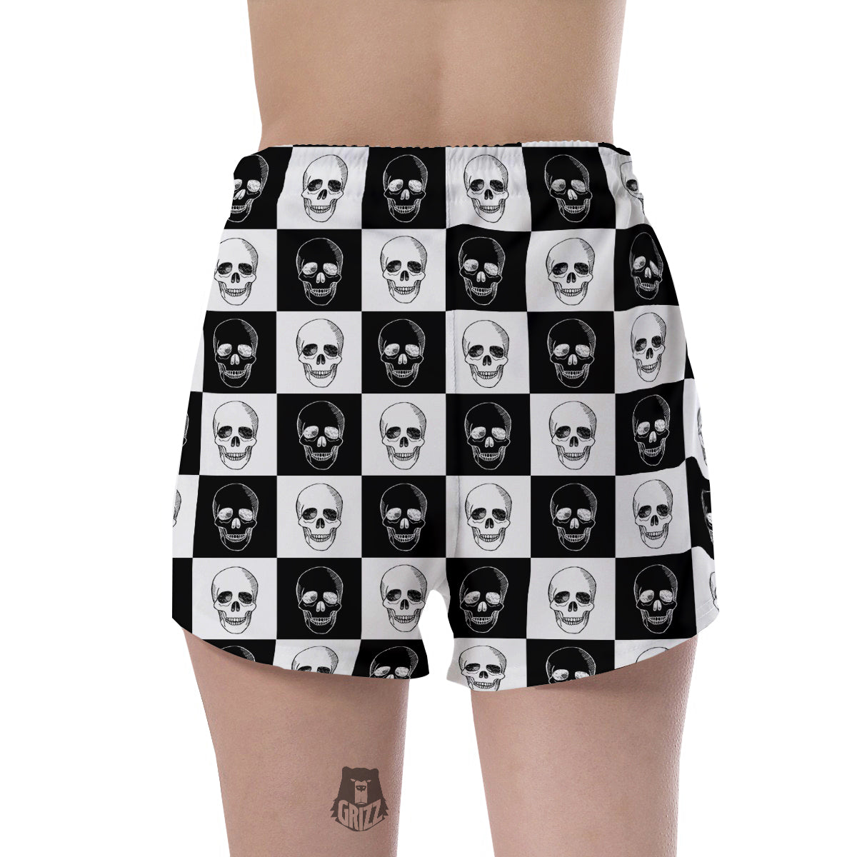 Skull Checkered Print Pattern Women's Shorts-grizzshop