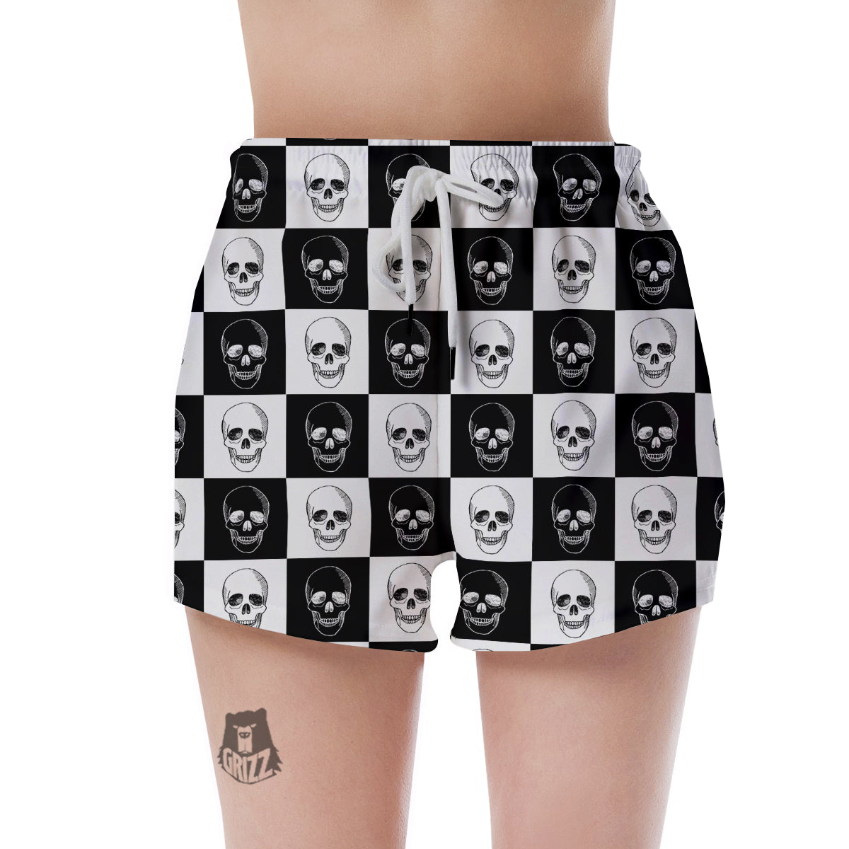 Skull Checkered Print Pattern Women's Shorts-grizzshop