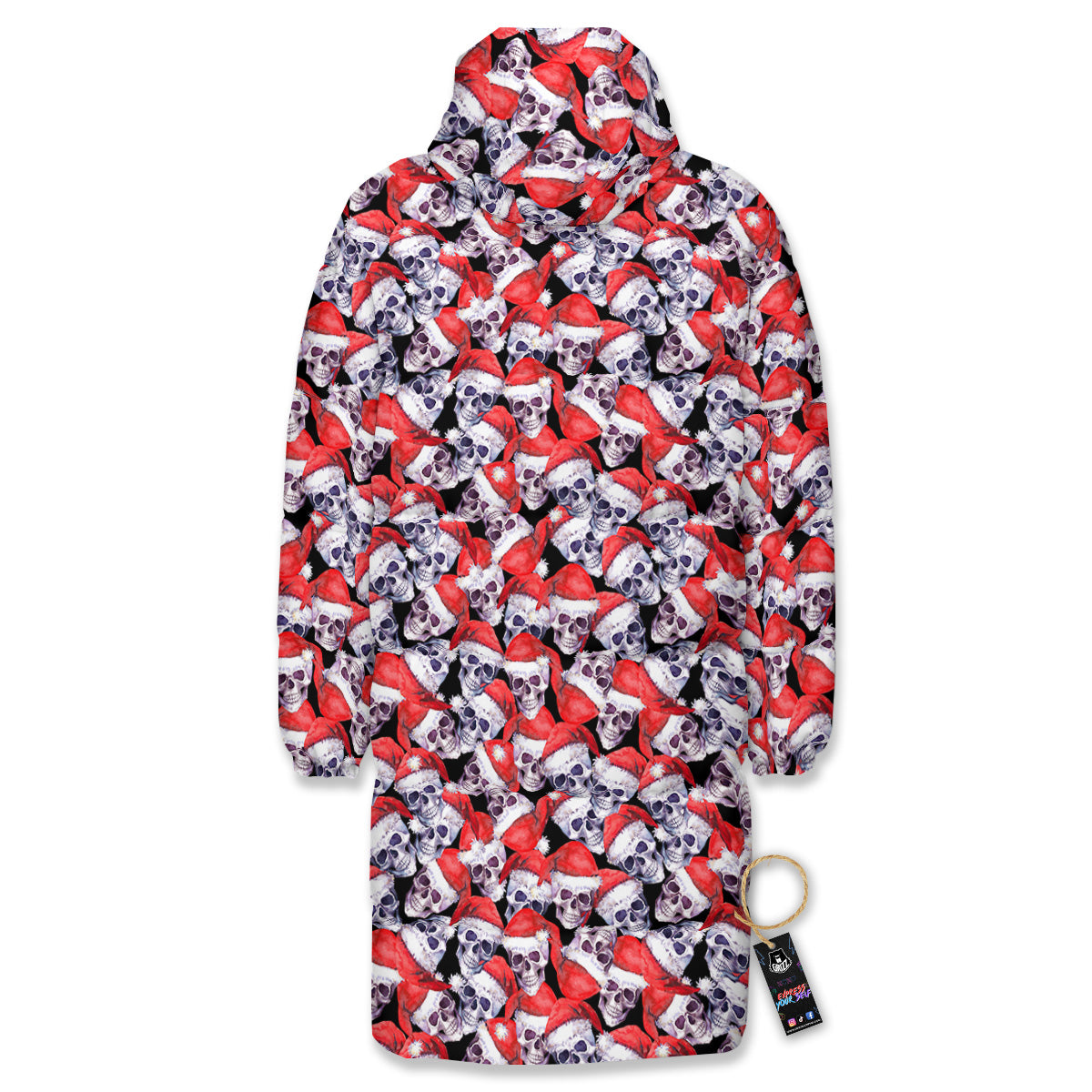 Skull Christmas Santa Print Pattern Long Down Jacket-grizzshop