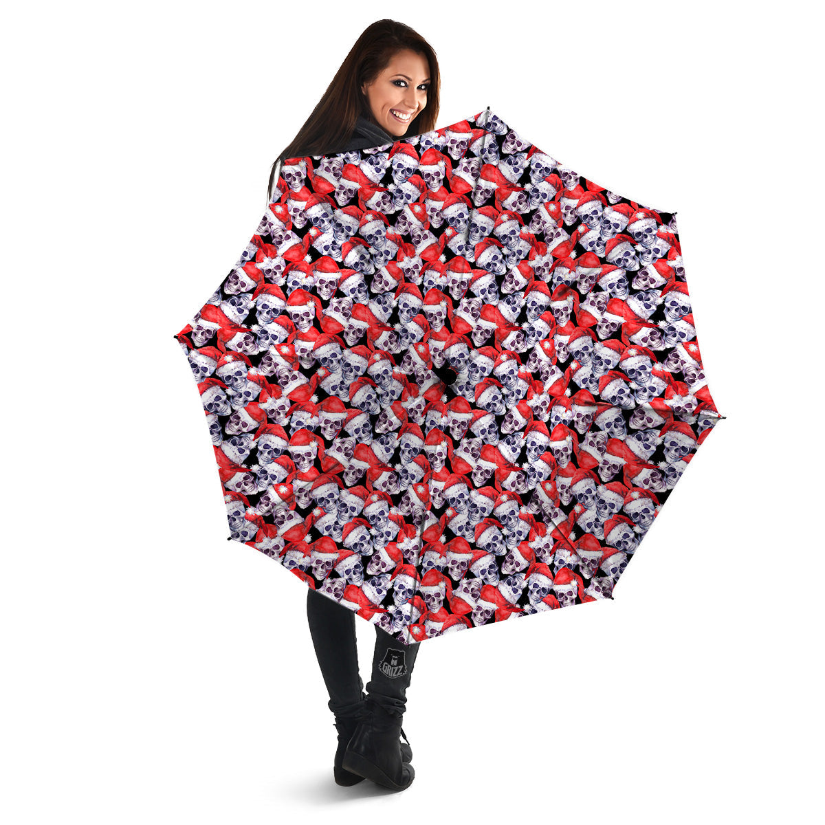 Skull Christmas Santa Print Pattern Umbrella-grizzshop