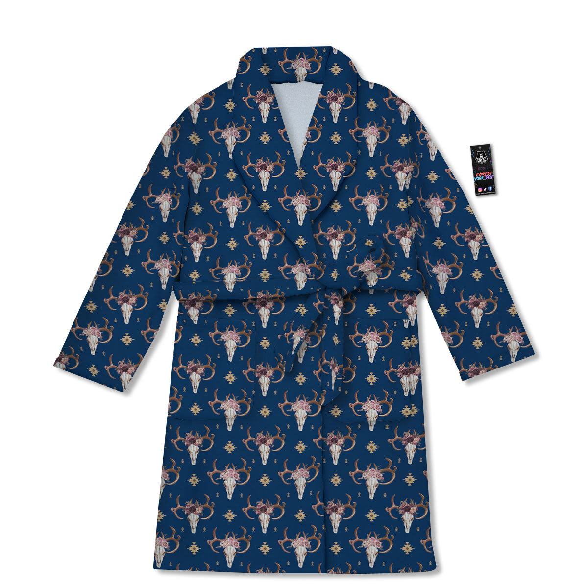 Skull Deer Boho Print Pattern Bathrobe-grizzshop