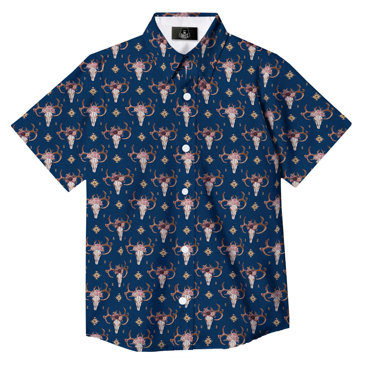Skull Deer Boho Print Pattern Button Up Shirt-grizzshop