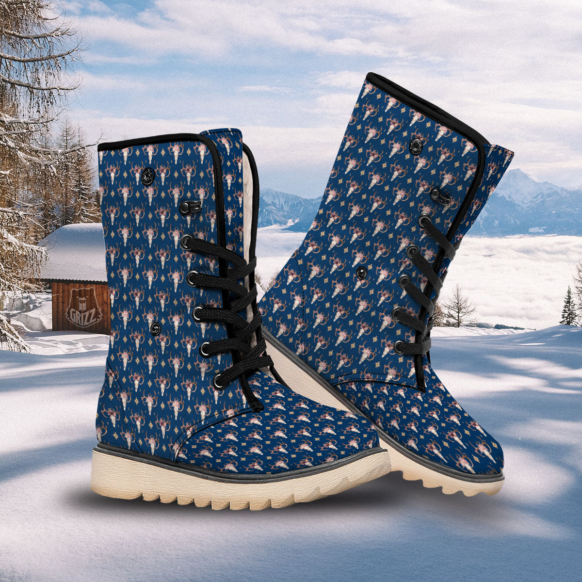 Skull Deer Boho Print Pattern Snow Boots-grizzshop