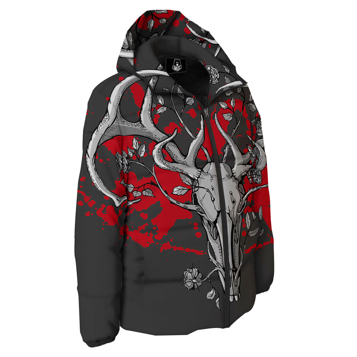 Skull Deer Vintage Print Down Jacket-grizzshop