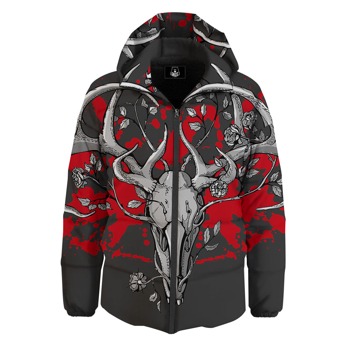 Skull Deer Vintage Print Down Jacket-grizzshop