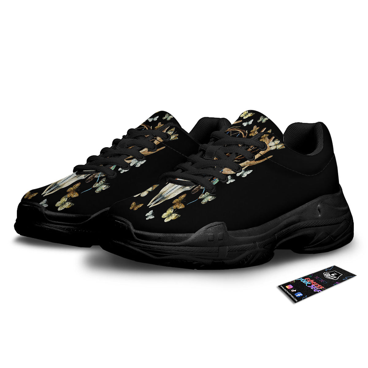 Skull Dreamcatcher Deer Print Black Chunky Shoes-grizzshop