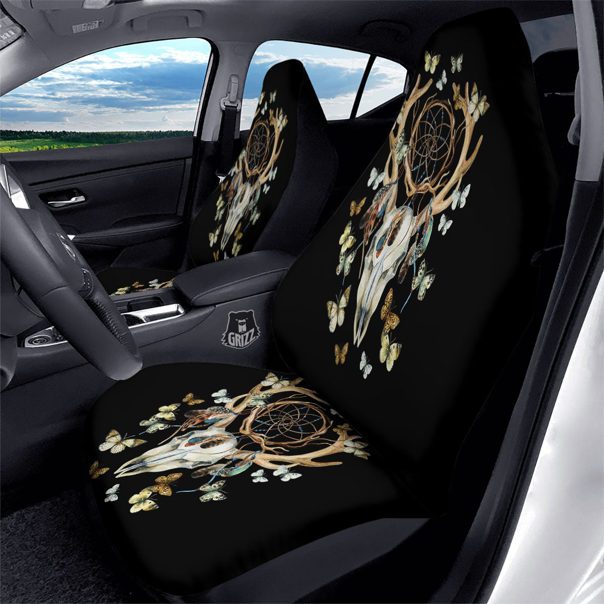 Skull Dreamcatcher Deer Print Car Seat Covers-grizzshop
