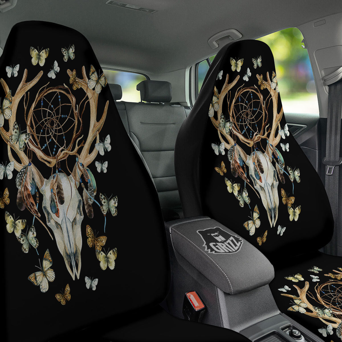 Skull Dreamcatcher Deer Print Car Seat Covers-grizzshop