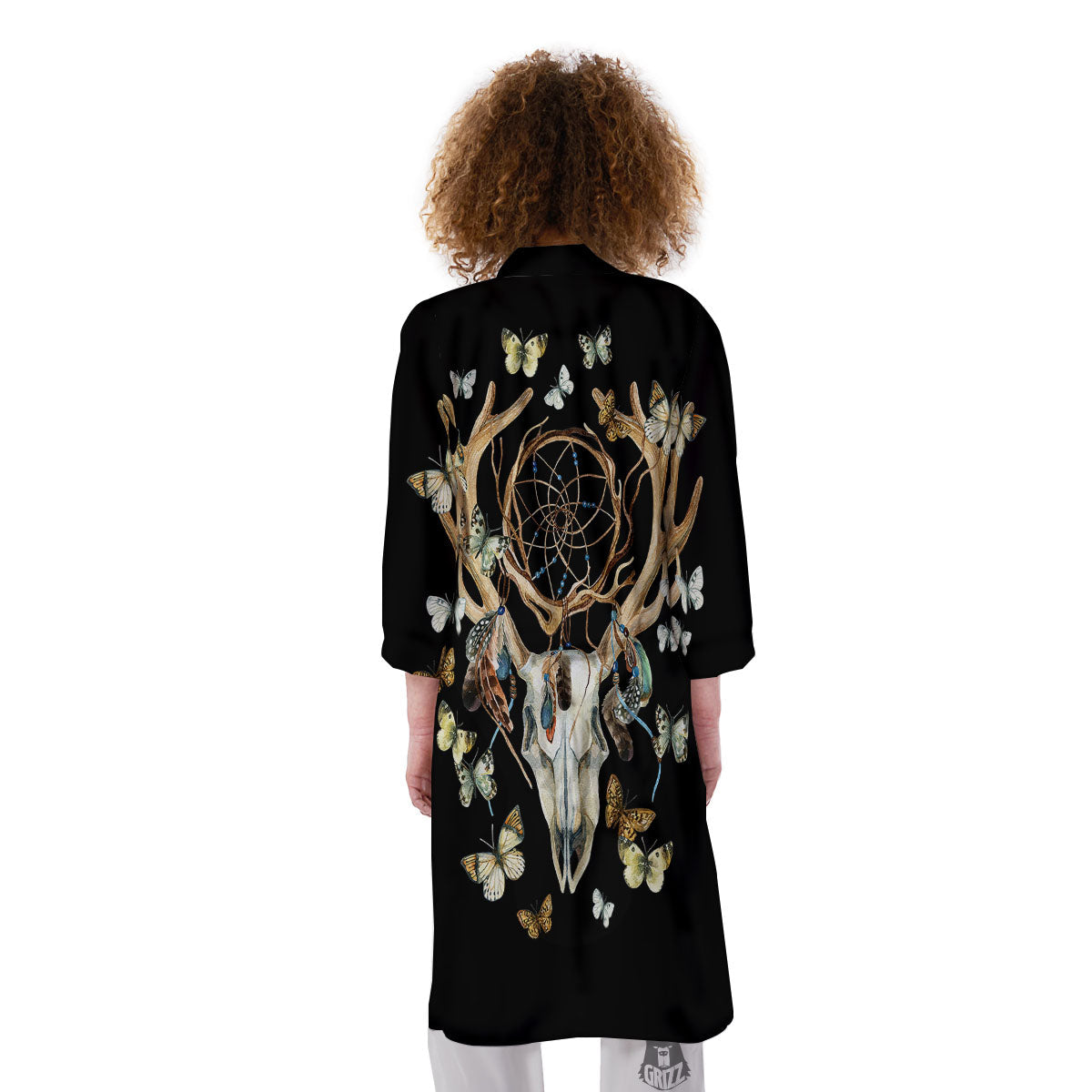Skull Dreamcatcher Deer Print Kimono-grizzshop