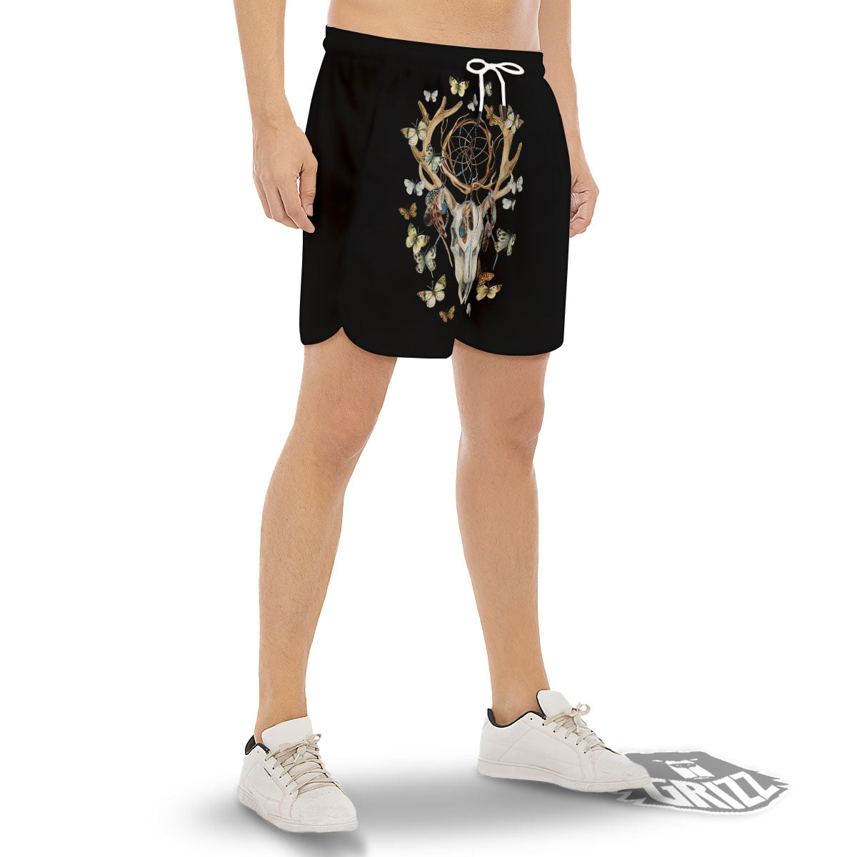 Skull Dreamcatcher Deer Print Men's Gym Shorts-grizzshop