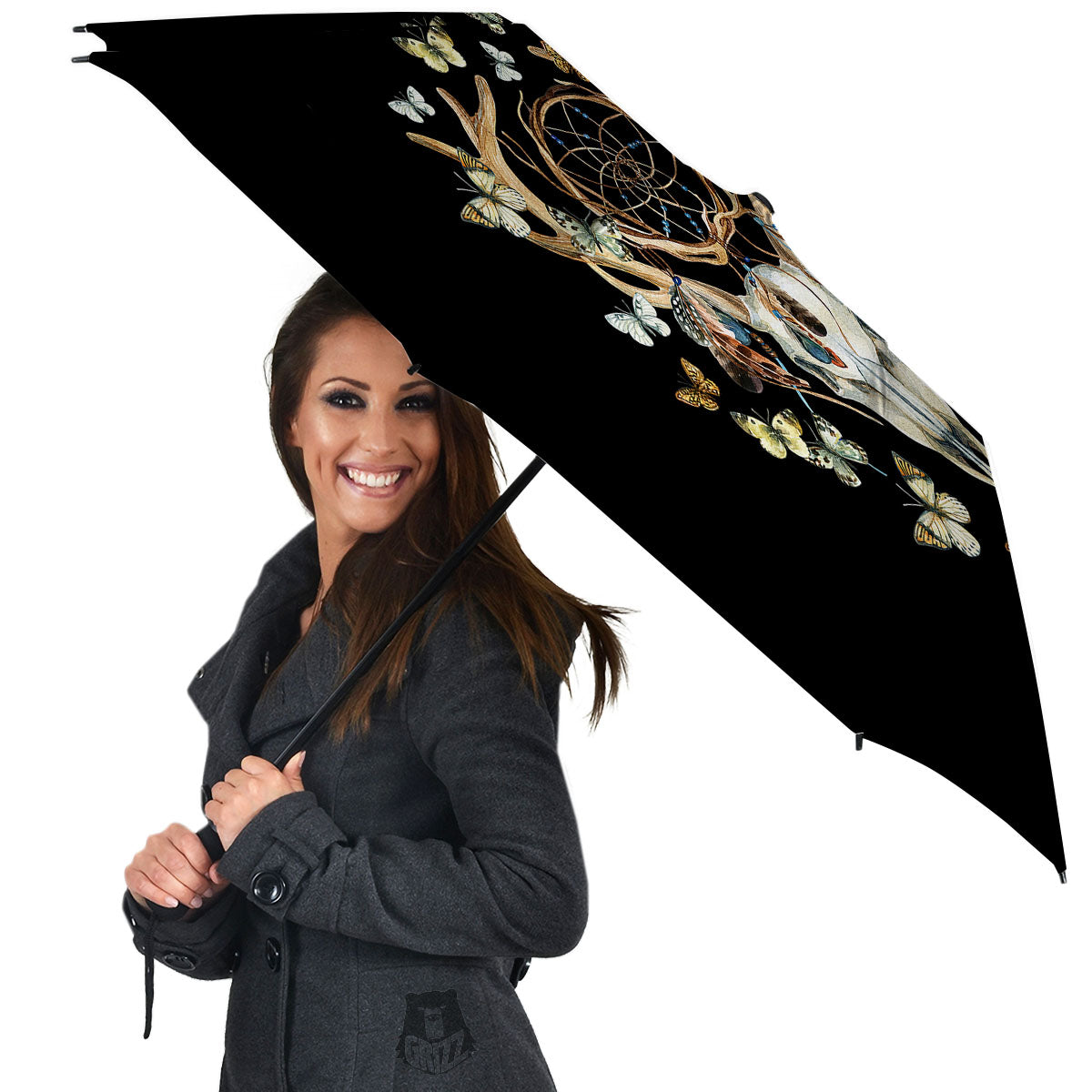 Skull Dreamcatcher Deer Print Umbrella-grizzshop