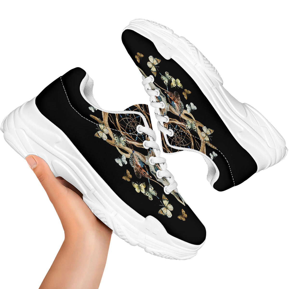Skull Dreamcatcher Deer Print White Chunky Shoes-grizzshop