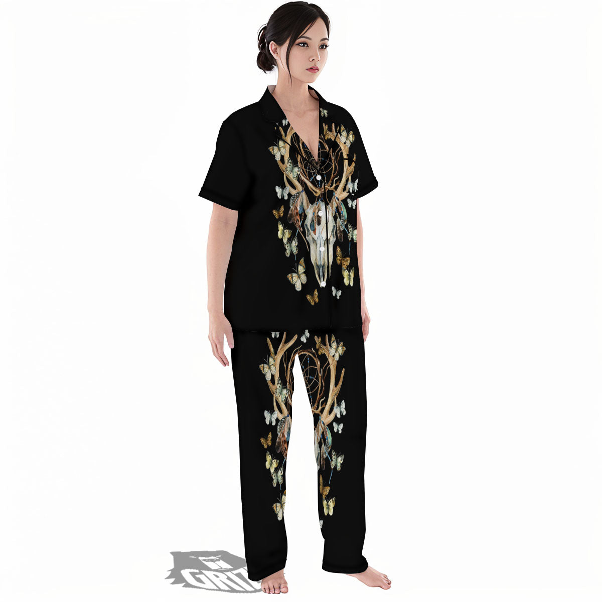 Skull Dreamcatcher Deer Print Women's Pajamas Set-grizzshop