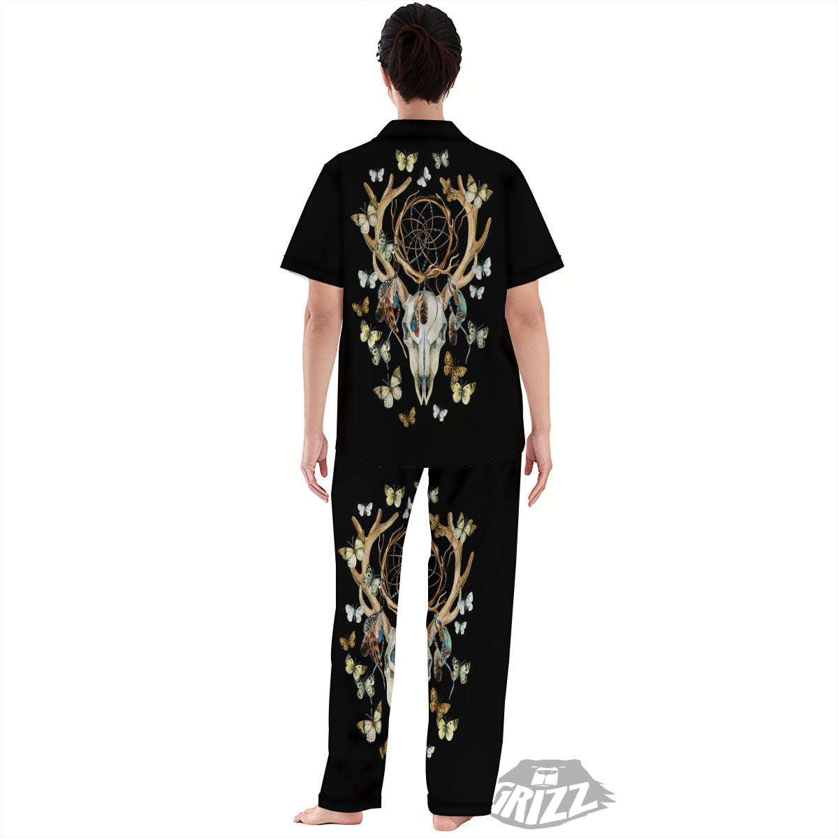 Skull Dreamcatcher Deer Print Women's Pajamas Set-grizzshop