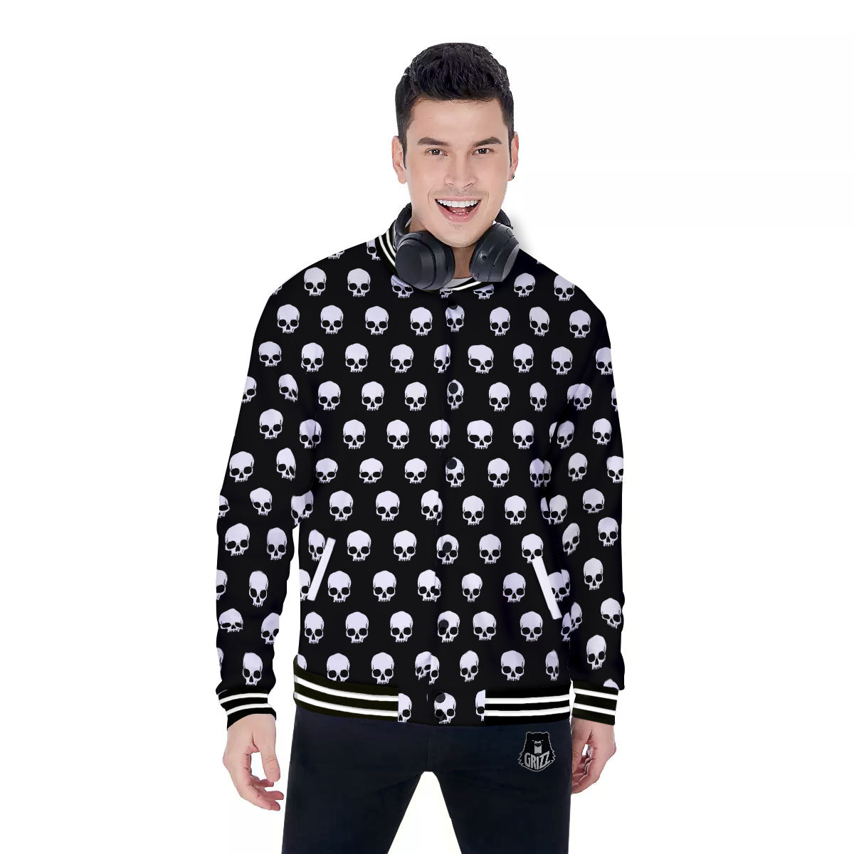 Skull Emo Print Pattern Baseball Jacket-grizzshop