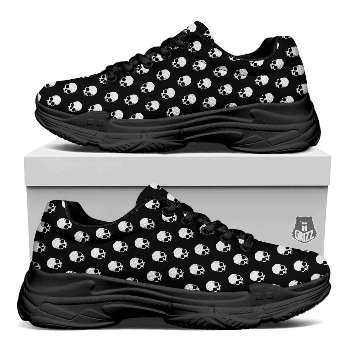 Skull Emo Print Pattern Black Chunky Shoes-grizzshop