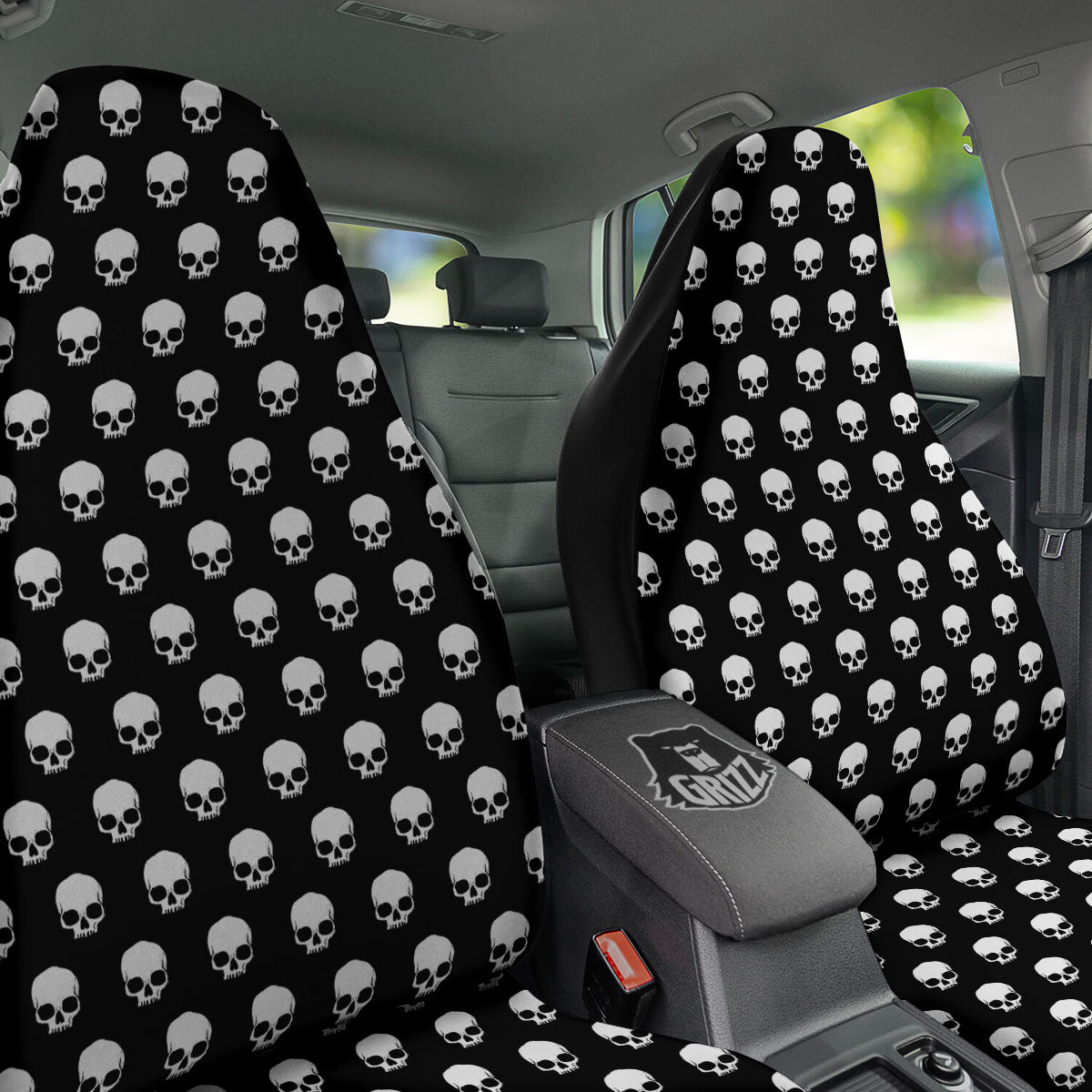 Skull Emo Print Pattern Car Seat Covers-grizzshop