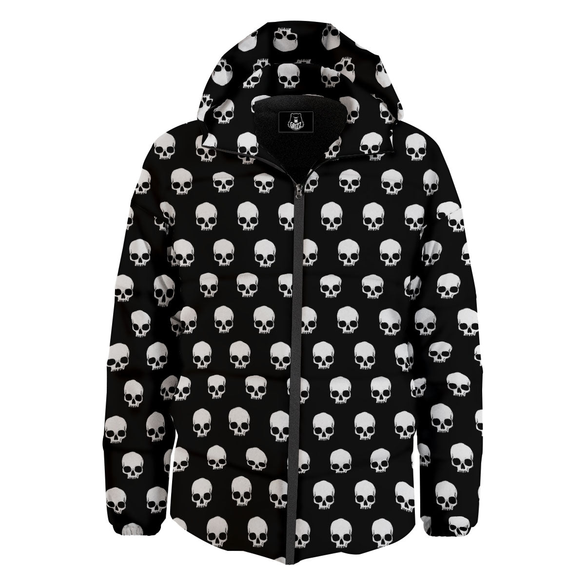 Skull Emo Print Pattern Down Jacket-grizzshop