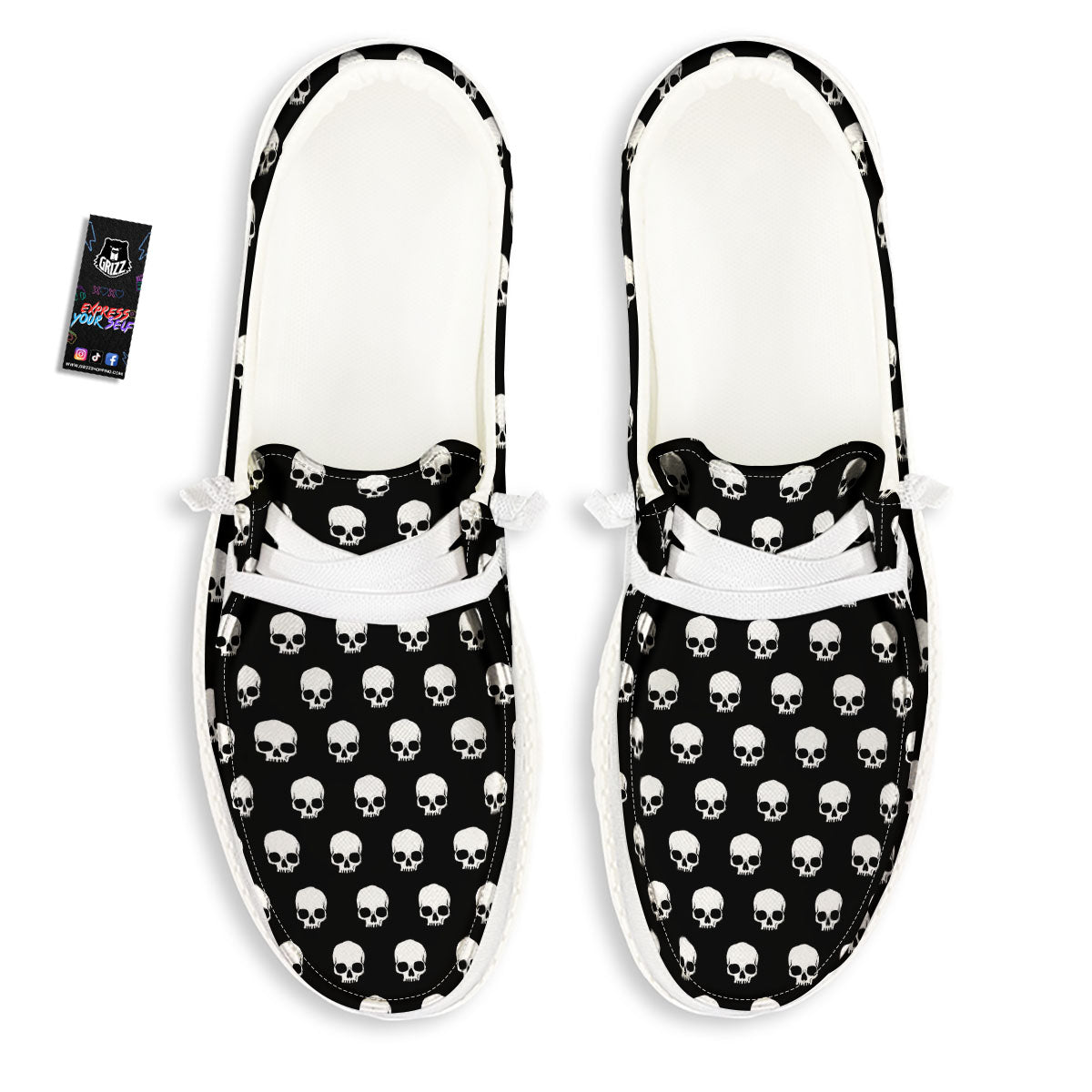 Skull Emo Print Pattern White Loafers-grizzshop