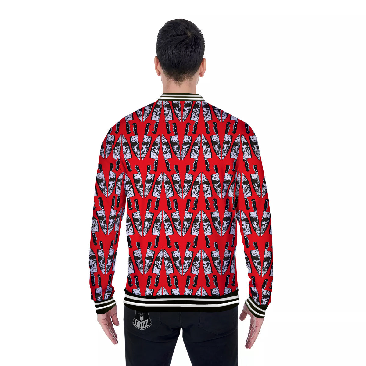 Skull Face Reflection Knife Print Pattern Baseball Jacket-grizzshop