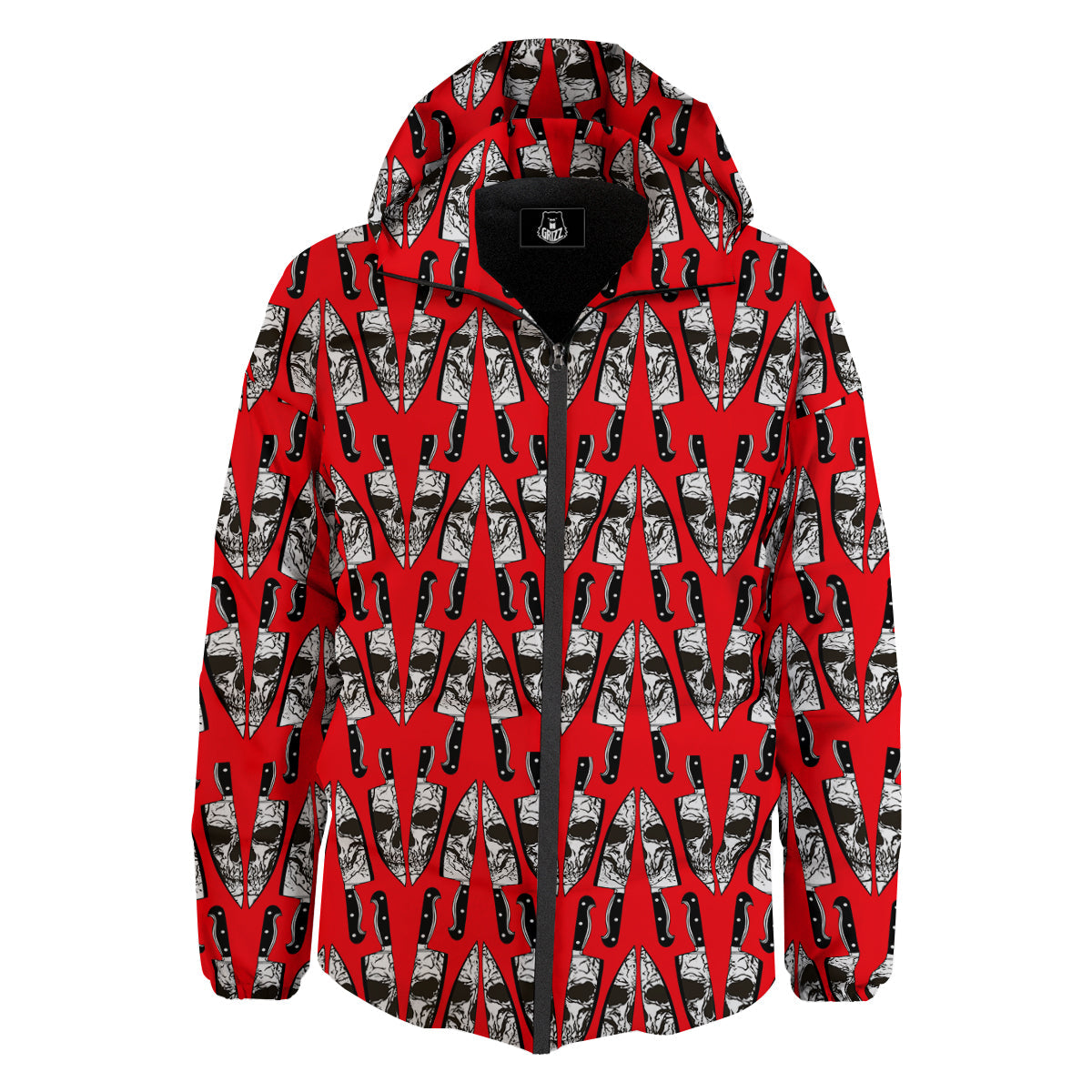 Skull Face Reflection Knife Print Pattern Down Jacket-grizzshop