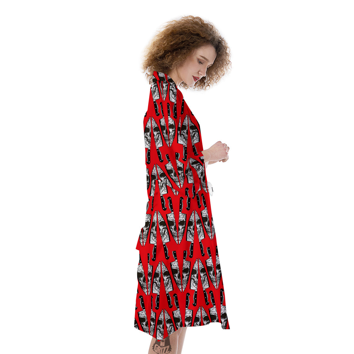 Skull Face Reflection Knife Print Pattern Kimono-grizzshop