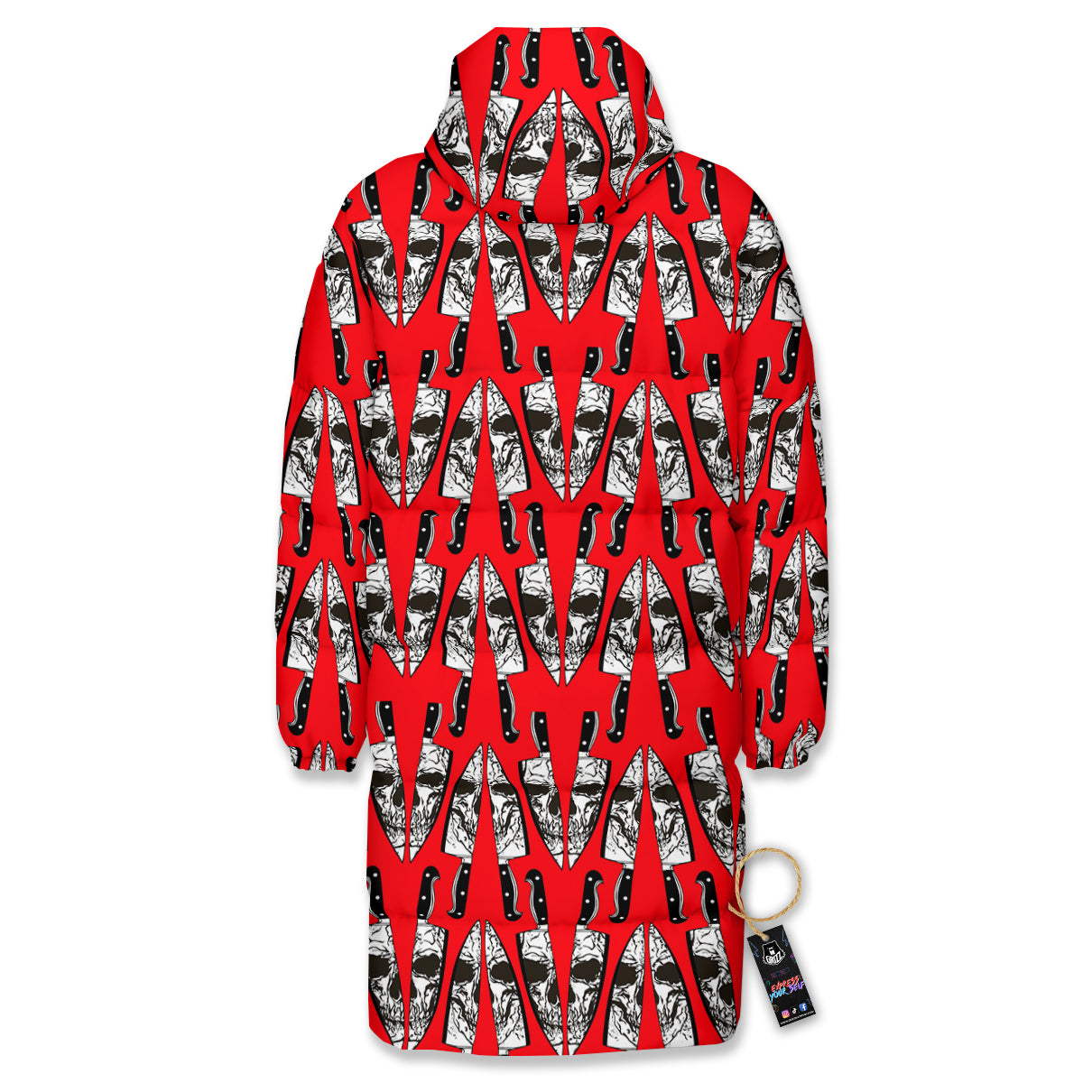 Skull Face Reflection Knife Print Pattern Long Down Jacket-grizzshop
